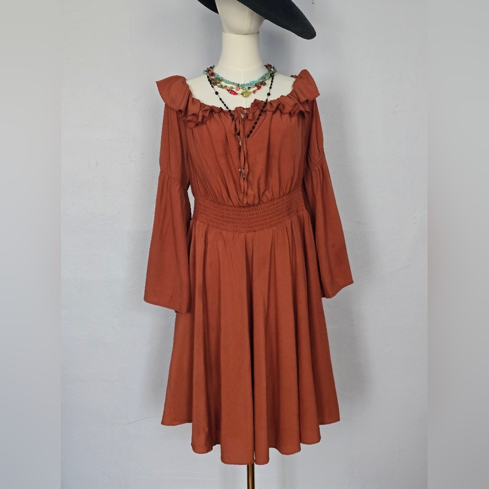 Scarlet Darkness Bell Sleeve Ruffle Neck Bell Sleeve Dress XL